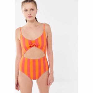 Urban Outfitters Tie-Front Cut-Out One-Piece Striped Swimsuit